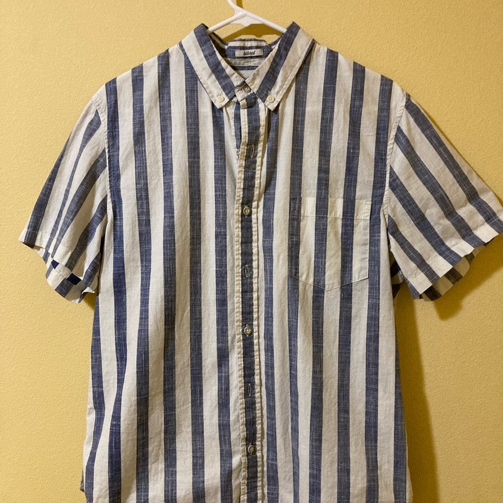 Reyn Spooner Blue and White Striped Button-Down Shirt